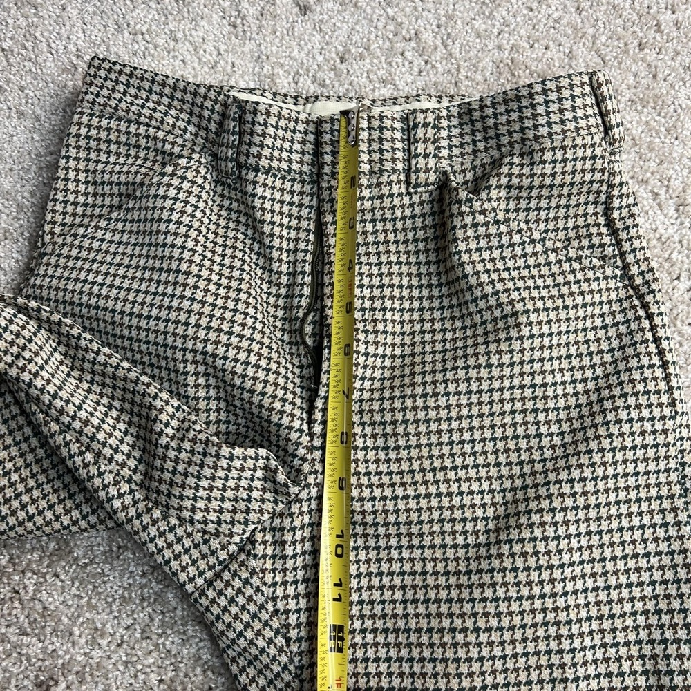 Vintage Dress Pants Womens 28 Beige Check Straight Leg Flat Front Twill Business - Picture 12 of 13